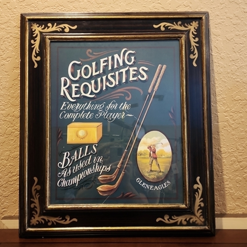 VINTAGE FRAMED GOLF ART WORK - Picture 1 of 4